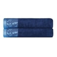 thumbnail image 3 of BNM Cotton Floral Border Bath Towel Set of 2, Navy Blue, 3 of 7