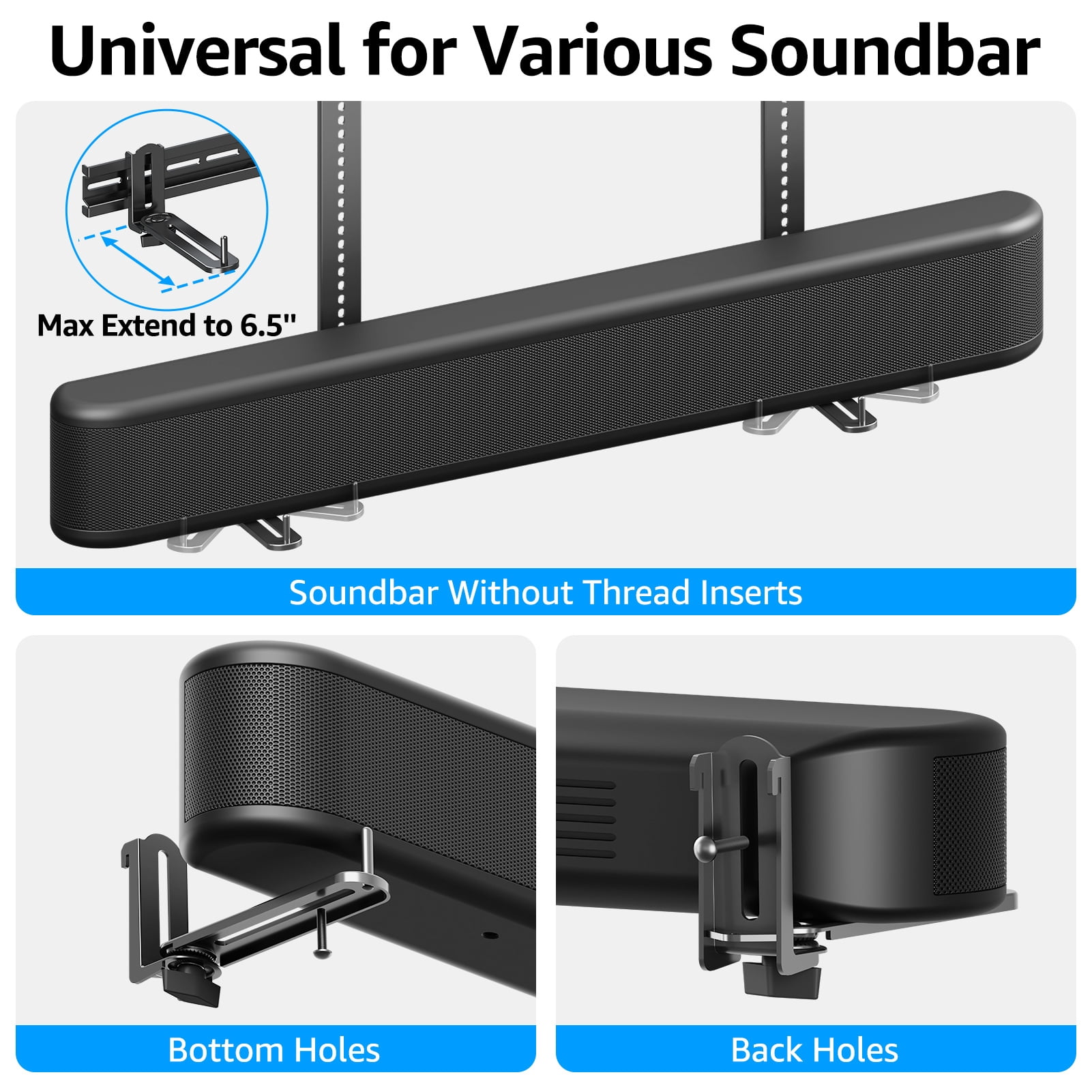 MOUNT PRO Universal Soundbar Mount, Sound Bar TV Bracket with 31.5" Longer Bracket Mounting Above or Under TV for Large TV, 6.5" Holder Swivel to Fit Various Soundbar, Up to 20 LBS