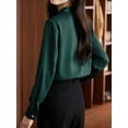 thumbnail image 2 of Blusa De Manga Larga Con Cuello En V Y Lazo Verde Para Mujer, 2 of 11