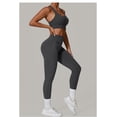 thumbnail image 3 of SKQIT Women's 2 Piece Workout Set Ruched Longline Sports Bra & High Waisted Leggings Removable Pads Yoga Pilates Outfit, 3 of 7