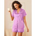thumbnail image 3 of Ekouaer Womens Silk Satin Pajamas Sets 2 Piece Short Sleeve Sleepwear Button Down Top and Shorts Pjs Lounge Wear Sets, 3 of 6
