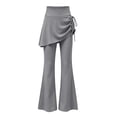 thumbnail image 5 of hotojiny Girl Flare Legging with Skirt Kids Cute Workout Yoga Pants Side Drawstring Bell Bottoms High Waisted Skirted Pant(Gray,13-14 Years), 5 of 9