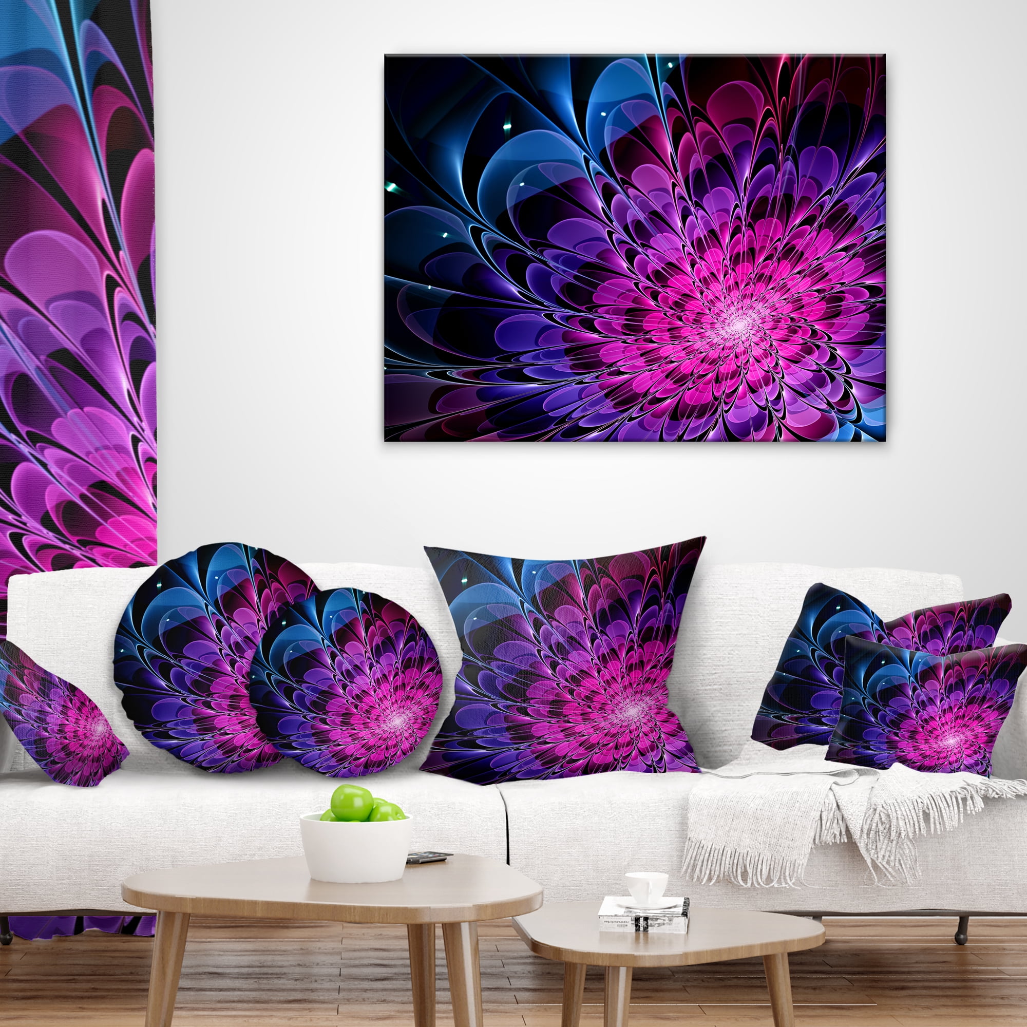 Designart Fractal Purple Rose Flower - Floral Throw Pillow - 16x16