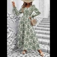 thumbnail image 4 of Vestido Informal de Otoño con Estampado Floral, Escote en V y Corte A para Mujer, Larga, Estilo Verde M, 4 of 9