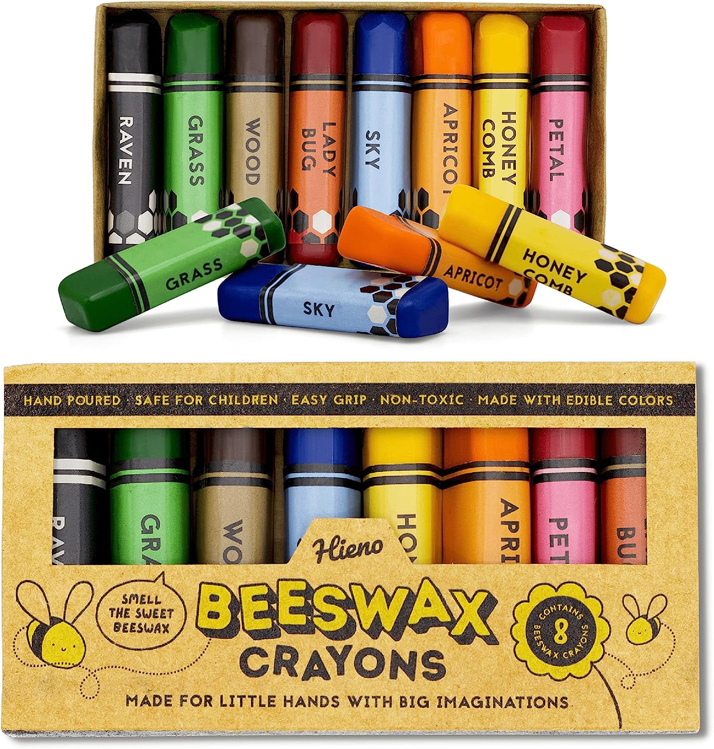 Hieno 100% Pure Beeswax Crayons Non Toxic Handmade (Trapezoidal) – Natural  Jumbo Crayons Safe for Kids and Toddlers - Shaped for Perfect Grip 