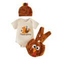 thumbnail image 2 of Cjfdfy Newborn Baby Boy Girl Thanksgiving Turkey Outfit Romper My 1St Thanksgiving Short Sleeve Bodysuit Fuzzy Overalls Suspender Shorts And Hat Set Infant Cute Holiday Photography Outfit, 2 of 10