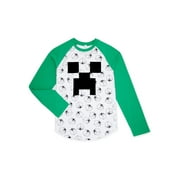 Minecraft Boys Exclusive 4-18 Creeper Face Baseball Long Sleeve T-Shirt