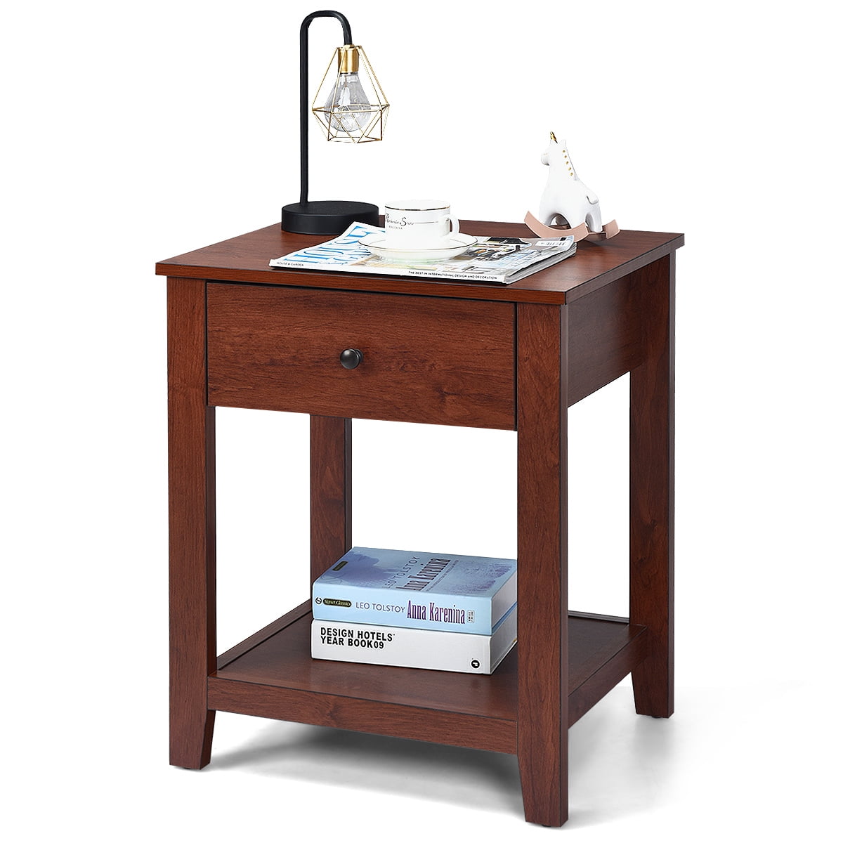 Costway Set of 2 Night Stand End Side Table Bedside Sofa Accent Table w/Drawer and Shelf