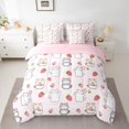 thumbnail image 2 of Castle Fairy Cartoon Cats Animal Twin Bedding Sets 7-Piece for Kids Children,Kawaii Pets Bedding Comforter Set Microfiber,Red Pink Strawberry Breathable Sheet Sets,Lightweight Room Decor,Reversible, 2 of 8