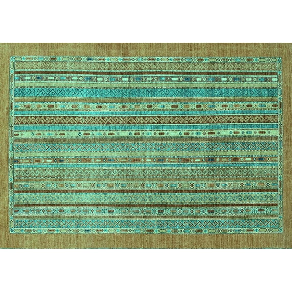 Ahgly Company Machine Washable Indoor Rectangle Abstract Turquoise Blue Modern Area Rugs, 2' x 5'