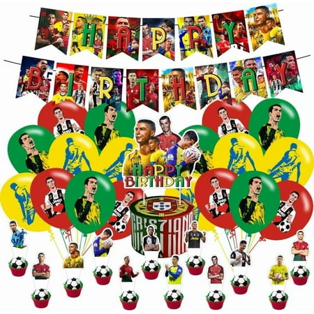 Soccer Birthday Decorations, Soccer Party Supplies Include Happy Birthday Banner, Cake Topper and Cupcake Toppers, Balloons for Kids Party Decor$$Home Decor, Kitchen, & Other