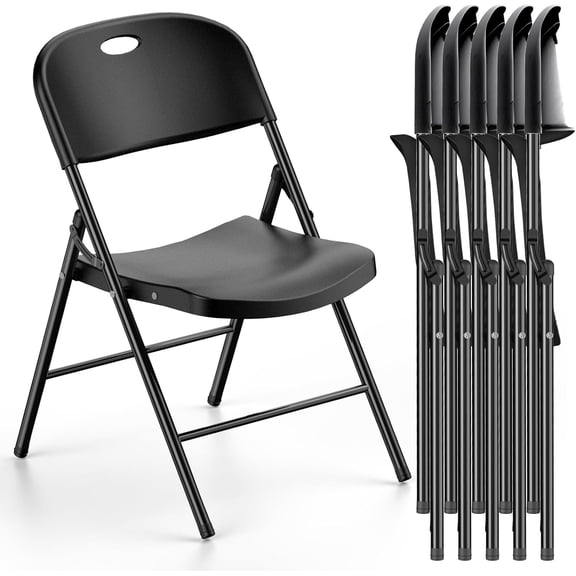 Nazhura 350 Weight Limit Heavy Duty Plastic Folding Chair with Reinfoced Steel Frame for Indoor and Outdoor, Wedding, Party, Restaurant, Meeting Room, Patio and Garden (6, Black)