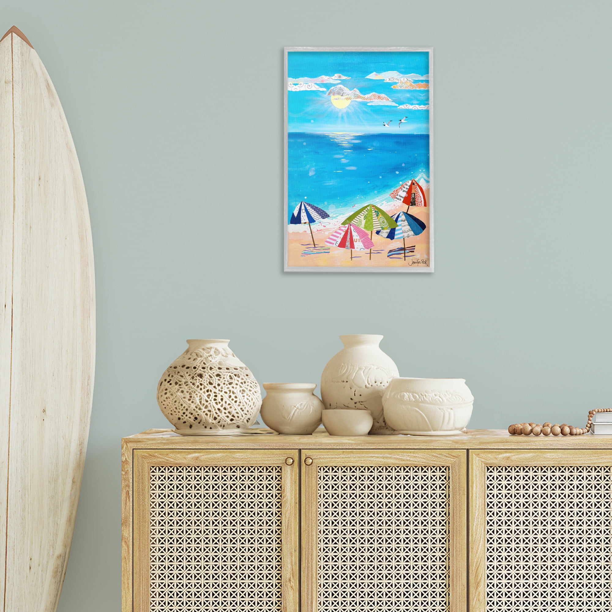 Stupell Industries Good Day Sunshine Coastal Painting Gray Framed Art Print Wall Art, 16 x 24
