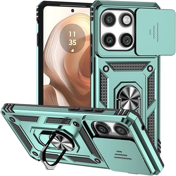 wonima11 for Motorola Edge 5G 2025 Case with Slide Camera Cover, Magnetic Ring Car Mount Holder Kickstand Protective Cover for Motorola Edge 5G 2025 Green