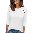 thumbnail image 4 of Craaazy Spring Tops for Women Casual 3/4 Sleeve Solid Color Crew Neck Button Accent Shirts for Everyday Wear, Weekend Errands, 4 of 7