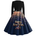 thumbnail image 3 of Women's 2025 New Year's Eve Dress Long Sleeve, Fireworks Print, Elegant A-Line Party Gown with Bow Belt, 3 of 3