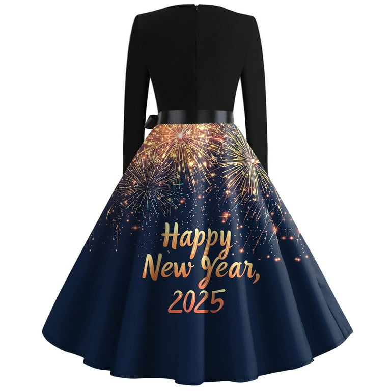 Women's 2025 New Year's Eve Dress Long Sleeve, Fireworks Print, Elegant A-Line Party Gown with Bow Belt - Walmart.com Women's 2025 New Year's Eve Dress Long Sleeve, Fireworks Print, Elegant A-Line Party Gown with Bow Belt - Walmart.com