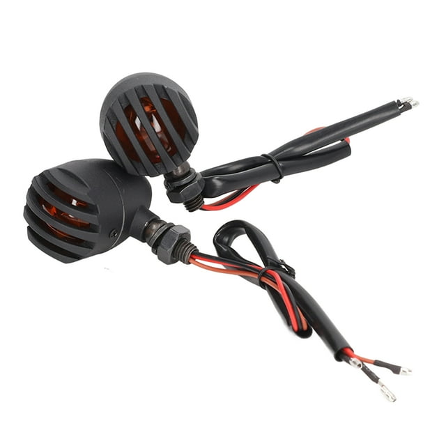 Par de luces de señal de giro para motocicleta con cubierta para parrilla, 3 cables, orificio de instalación Retro de 10mm, reemplazo Universal