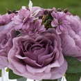 thumbnail image 3 of Enova Home Mixed Artificial Silk Roses Fake Flowers Arrangement in Cube Glass Vase with Faux Water for Home Office Wedding Decoration(Purple), 3 of 4