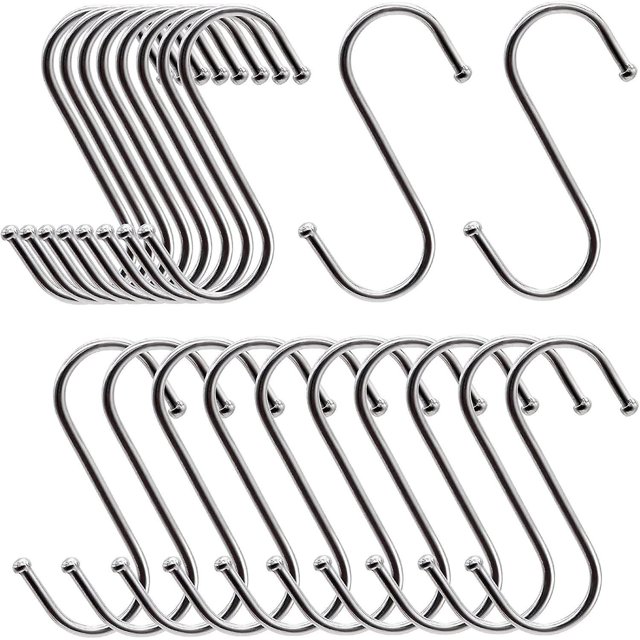 BRILLAR Ganchos en S de metal multifunción para cocina, baño, dormitorio, oficina y jardín - Paquete de 20 (plateados, pequeños)