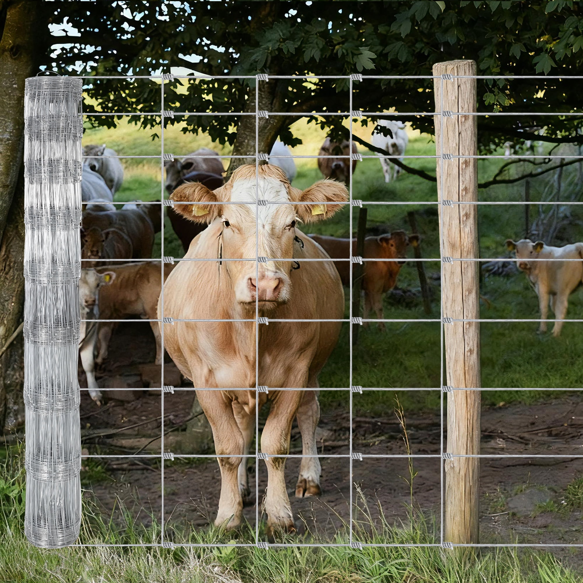 Gaderth 6Ft x 100Ft Heavy-Duty Galvanized Wire Livestock Fence, Durable Metal Mesh for Cattle, Goat & Deer Protection, Corrosion-Resistant Farm & Yard Barrier