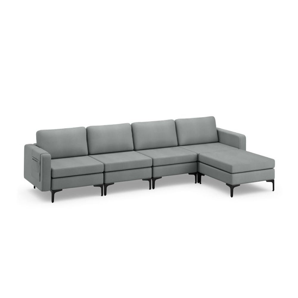 Finihen L-shaped Sectional Sofa Couch, Convertible Sectional Sofa, Modular L-shaped Sectional Sofa with Reversible Ottoman and 2 USB Ports, for Living Room, Gray Finihen L-shaped Sectional Sofa Couch, Convertible Sectional Sofa, Modular L-shaped Sectional Sofa with Reversible Ottoman and 2 USB Ports, for Living Room, Gray