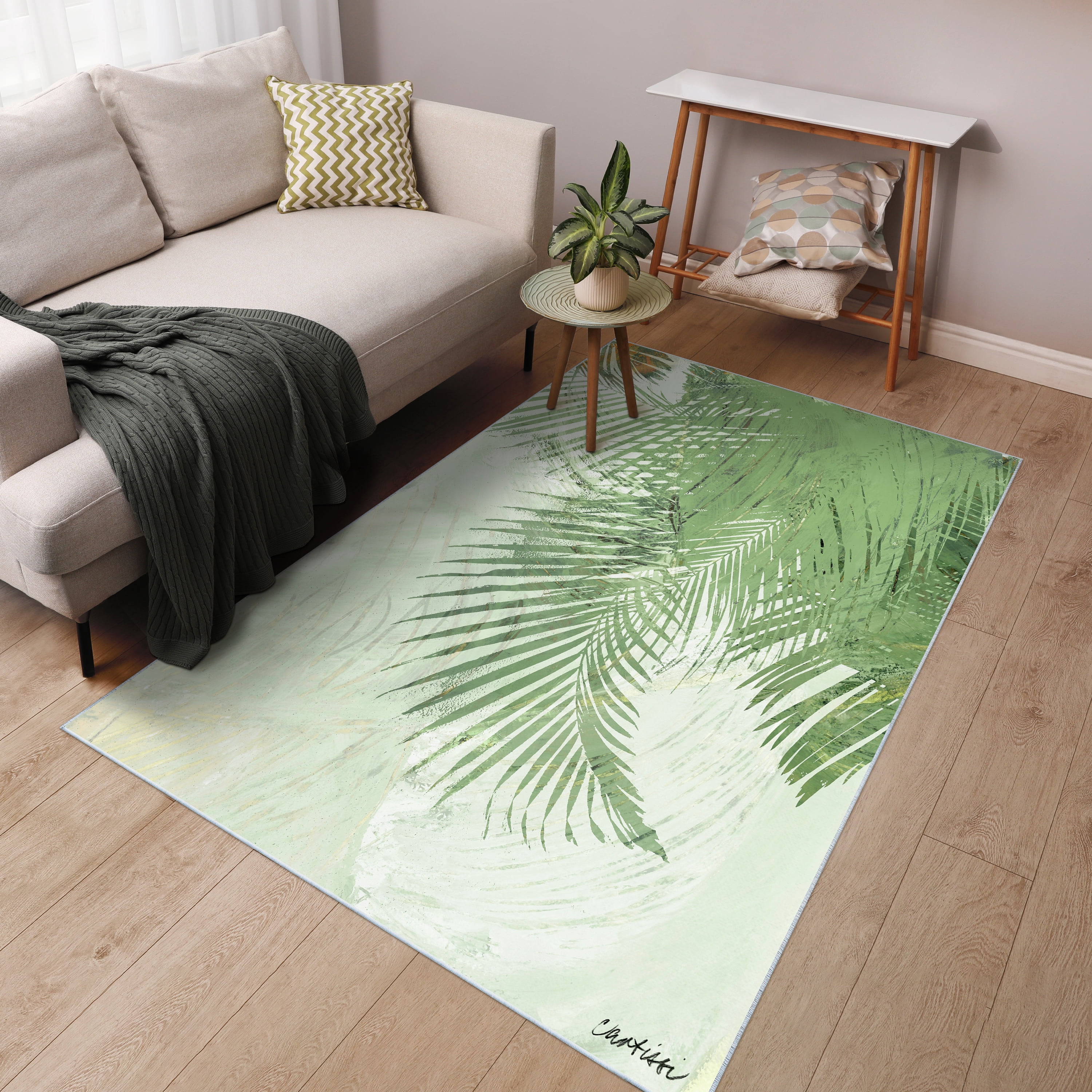 Deco Organic Bouquet I Washable Leaf Art Area Rug size 5'x8'