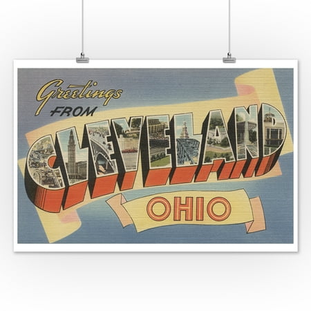 Greetings from Cleveland, Ohio (Light Blue) (12x18 Art Print, Wall Decor Travel Poster ...