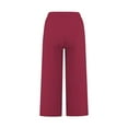 thumbnail image 4 of WIZUTIZ Petite Pants for Women Capris Comfy Casual Relaxed Fit Wide Leg Slacks Pants Elastic Spandex Mid Rise Cropped pants Solid Drawstring with Pockets Palazzo Pants Fitness Street Red, 4 of 6
