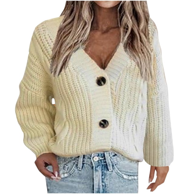 Simua Women's Knit Open Front Sweater Long Sleeve Button Loose Short Cardigan Outerwear Coats
