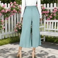 thumbnail image 4 of Miluxas Women's Pleated Chiffon Pants skirt Solid Elastic High Waist Casual Pants Wide Leg Pants for Spring Summer Light Blue, 4 of 9