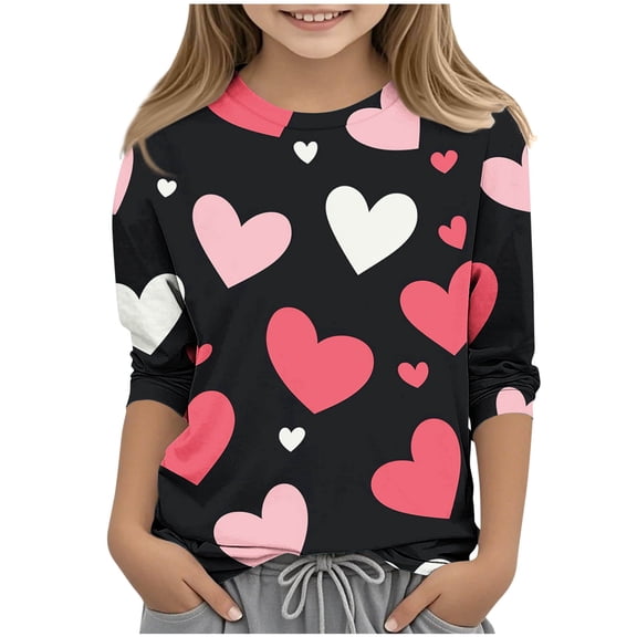Annhoo Valentines Shirts for Girl Boy Print Graphic Long Sleeve Crewneck Pullover Tops Casual Oversize Clothes