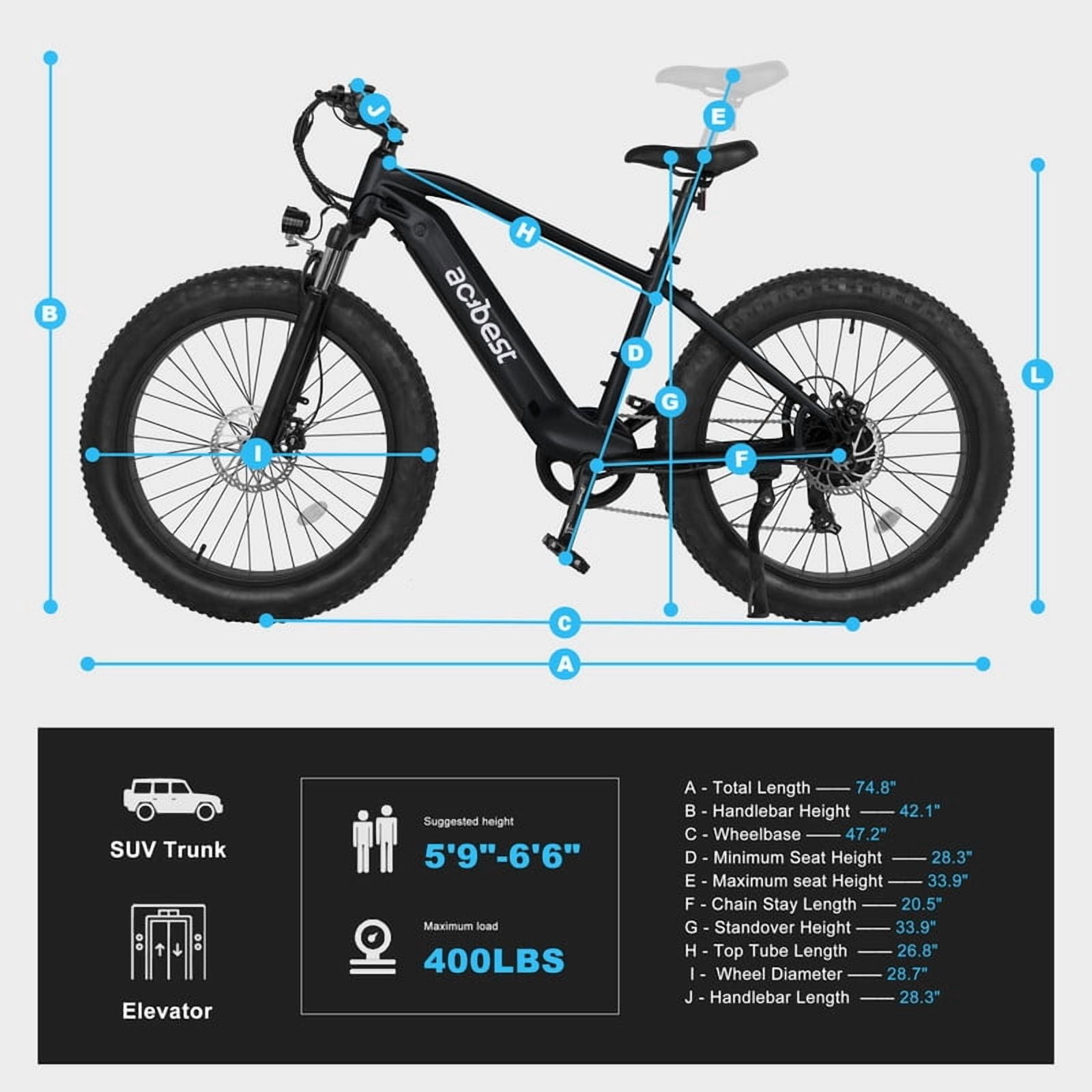 Ranger Electric Bicycle for Adults,26"*4"Fat Tire Electric Mountain Bike with Peak 1400W Motor 28Mph, 7-Speed Ebikes Black