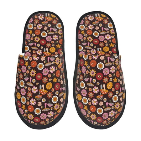 

Qekee 70s Groovy Hippie Retro print Slippers for Women and Men Fluffy Cute Cozy House Slipper Funny Furry Bedroom Slippers for Women Indoor -Medium