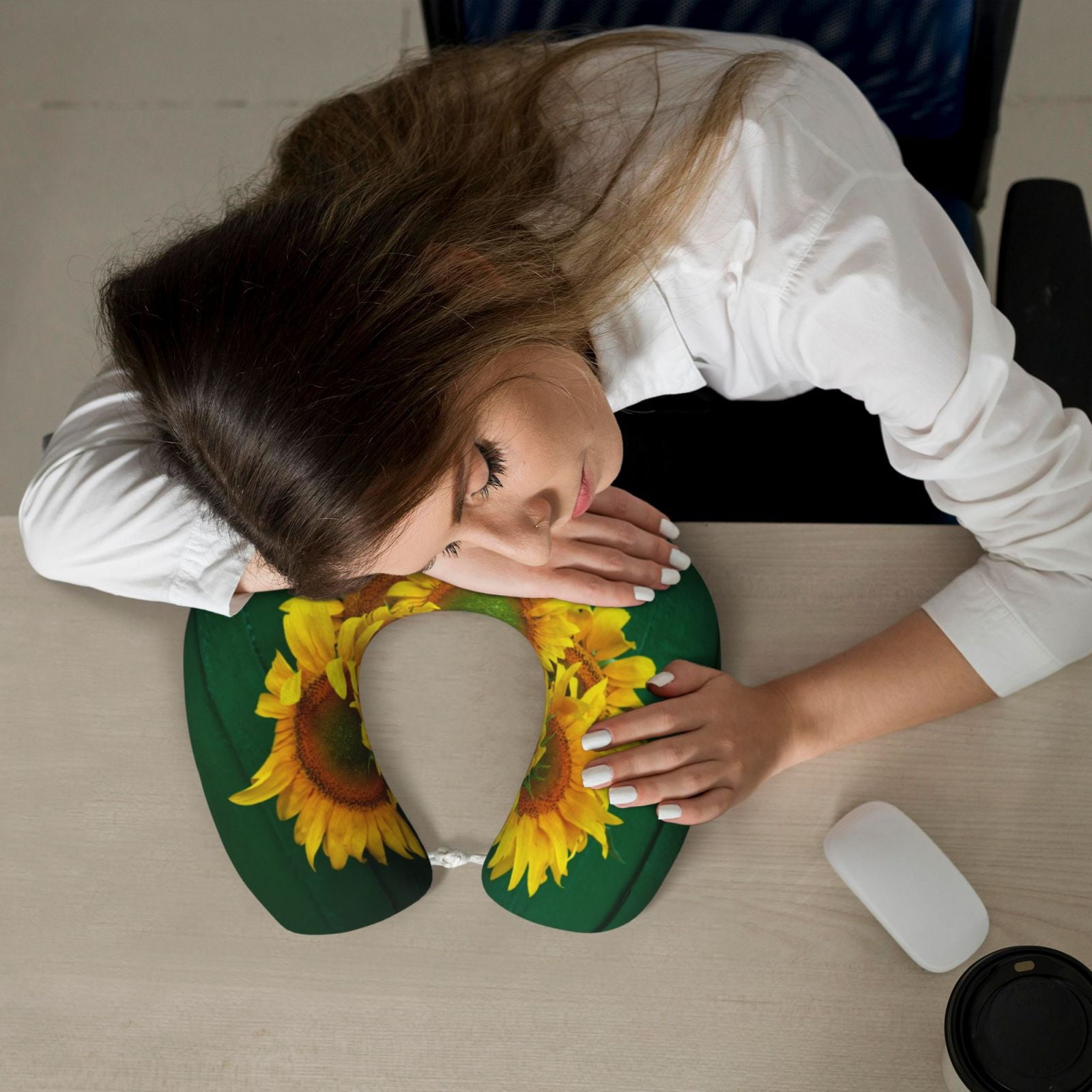 Xecao Sunflowers in Bucket Print Memory Foam Cervical Neck Pillow Versatile U-Shaped Pillows for Home,Office,Camping,Travelling,Soft Washable Cover