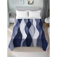 thumbnail image 2 of Twin XL Size Flat Sheet Only, Navy Blue Soft Brushed Microfiber Bed Sheets, Modern Moire Abstract Ripple Geometric Hotel Quality Breathable Bedding Top Sheet, Easy Care, 66"x102", 2 of 9