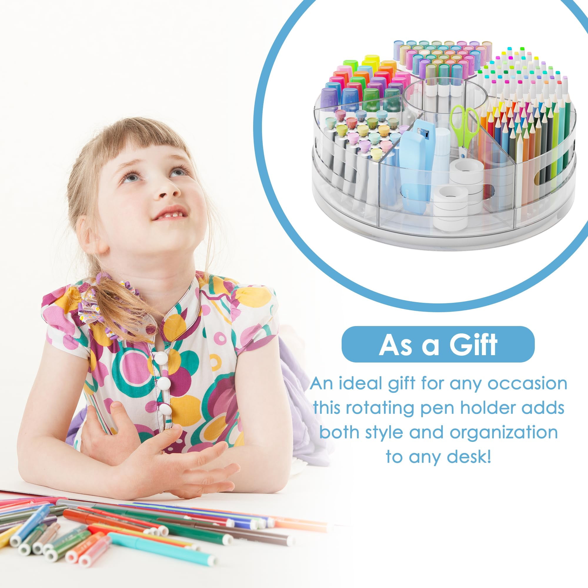 Rotating Desk Organizer  360° Pen For With 7 Removable Compartments Extra-large Holder Office Supplies Markers And Art Clear Pencil