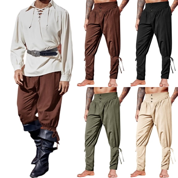 BVWKPCV Viking Pirate Pants Men: Renaissance Costume Men Medieval Pants - Pirate Halloween Costumes & Renaissance Faire Black XXL