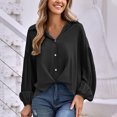 thumbnail image 2 of YI YI Long Sleeve Shirts for Women Casual Summer, Turndown Collar Button Down Shirts Sweatshirt Puff Sleeve Loose Fit Tunic Tops M Black, 2 of 7