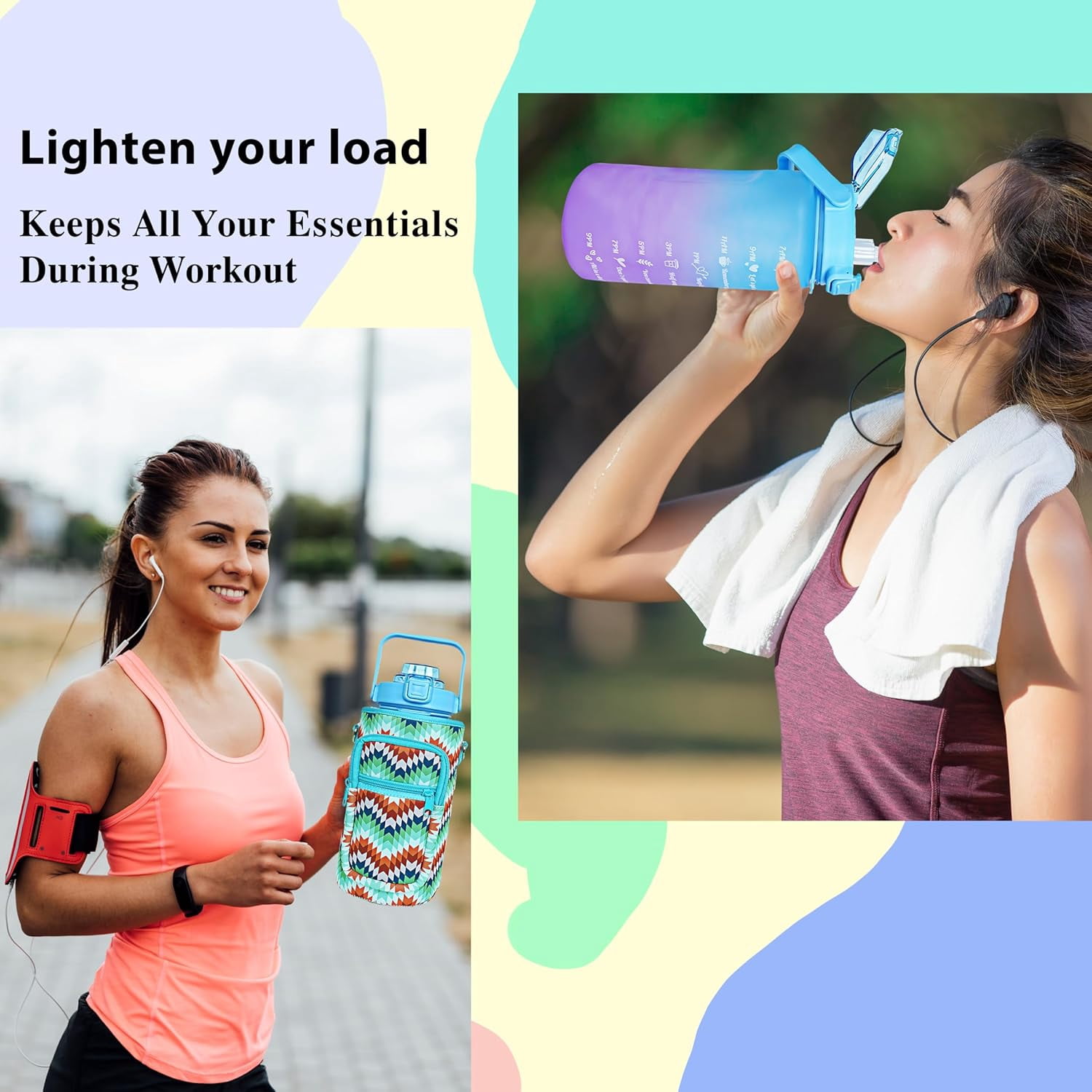 64 oz Water Bottle with Straw Sleeve & Strap Motivational Half Gallon Water Jug with Handle for Gym Women Men Aesthetic Water Bottle with Strap Bird