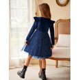 thumbnail image 6 of Oudiya Toddler Tutu Dresses Little Girls Long Sleeve Navy Blue Tulle Spring Winter Ruffle Party Velvet Dress 2-6Y, 6 of 8