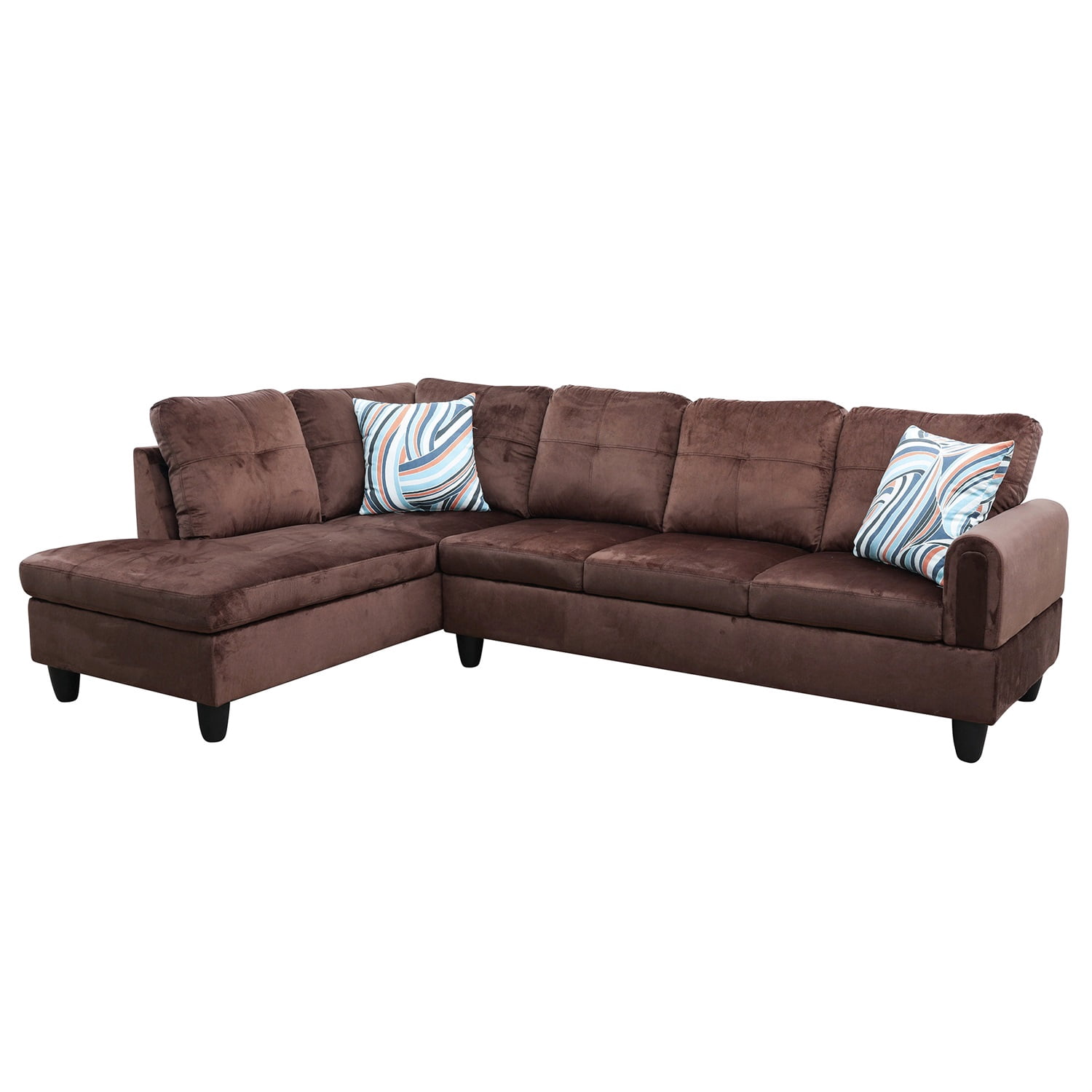 Hommoo L Shaped Couch Set Sectional Sofa Set, Flannel Living Room Furniture Sets, 4-Seat Couches and Sofa Set for Home, Apartment, Dorm, Chocolate(No Ottoman)
