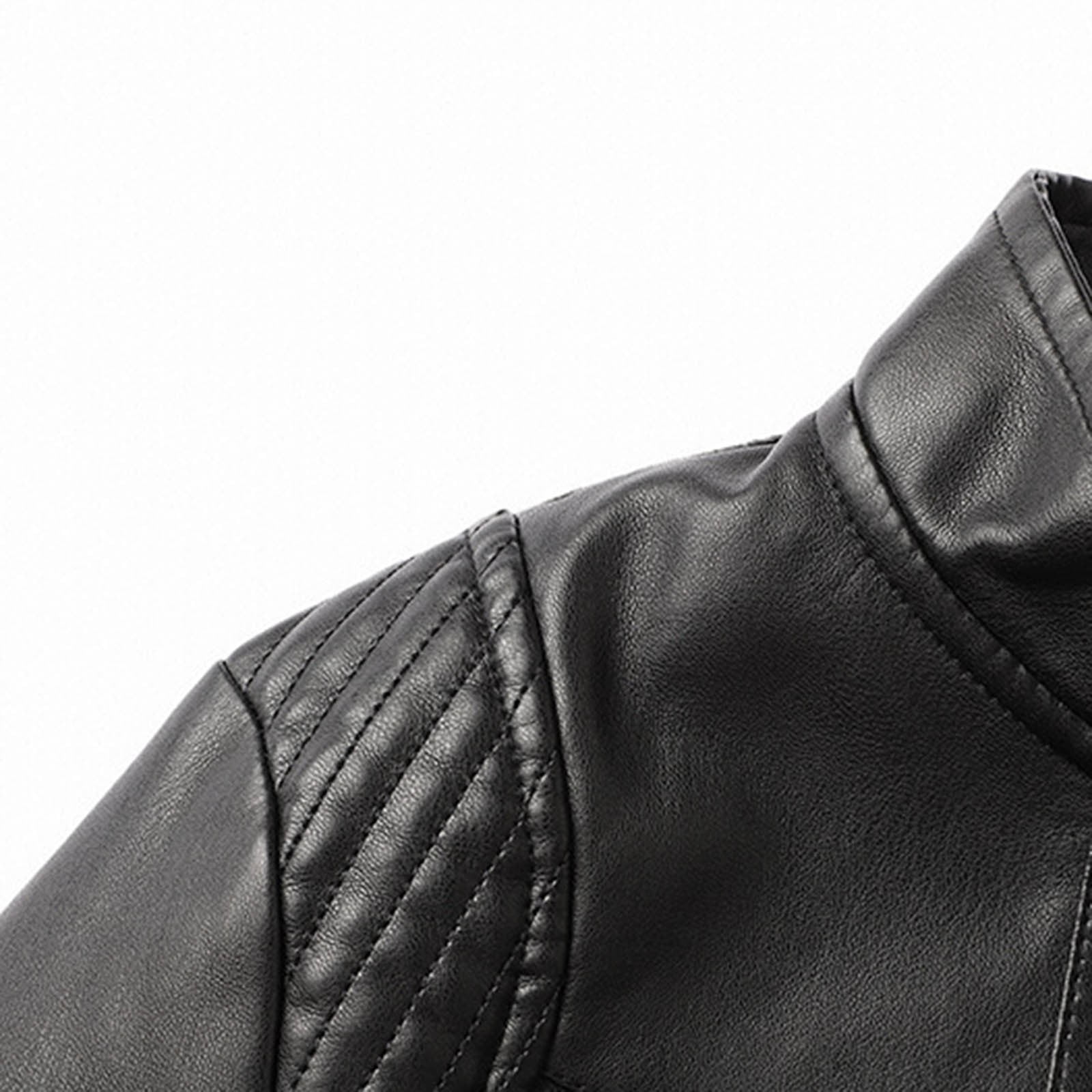 Women's Faux Leather Moto Jacket Casual Short Solid Color Slim Fitting Biker Coat with Pockets Fall Long Sleeve Sweater for Women S-148 Black M