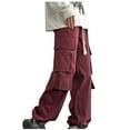 thumbnail image 3 of YYDGH Men's Wide Leg Cargo Pants with Multiple Pockets Drawstring Elastic Waist Pants Casual Floor Length Solid Color Trousers, 3 of 5