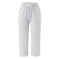 thumbnail image 6 of Baqcunre Women's Solid Nine-Point Loose Anti-Cotton Hemp Elastic Waist Pants Size M-3XL,Womens Fashion Wide Leg Pants Woman Flare Pants for Women Women's Pants White, 6 of 7