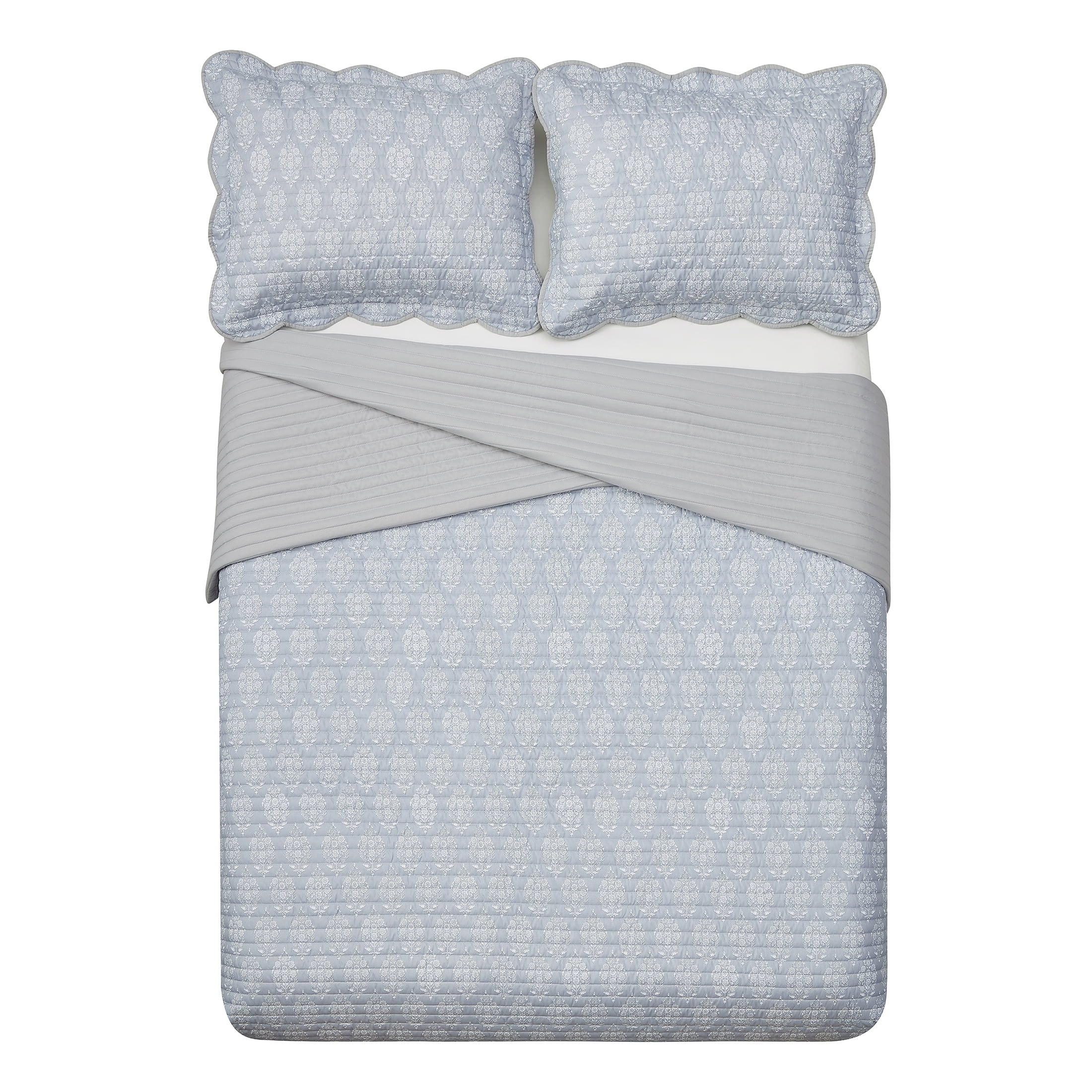 Mainstays Gray Paisley 3-Piece Quilt Set, Full/Queen
