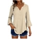 thumbnail image 1 of Craaazy Women's Relaxed Fit V Neck Blouse, Solid Color 3/4 Sleeve Flare Cuff Top, Loose Comfy Button Accent Casual Tee for Spring & Summer Gifts, 1 of 7