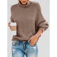 thumbnail image 3 of Fall Winter Women Long Sleeve Cable Knit Sweater Batwing Turtleneck Pullover, 3 of 6