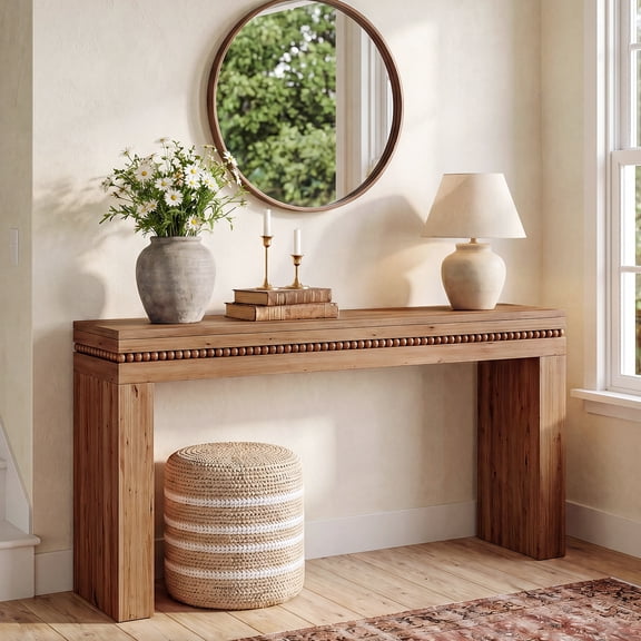 Finmind Solid Wood Console Table, 63" Long Narrow Entryway Table for Hallway, Rustic Brown
