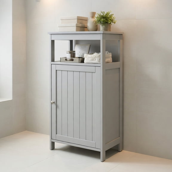 Topcobe Bathroom Wooden Floor Cabinet with Multifunction Storage Rack, Bathroom Furniture, Bathroom Cabinet Organizer, Gray